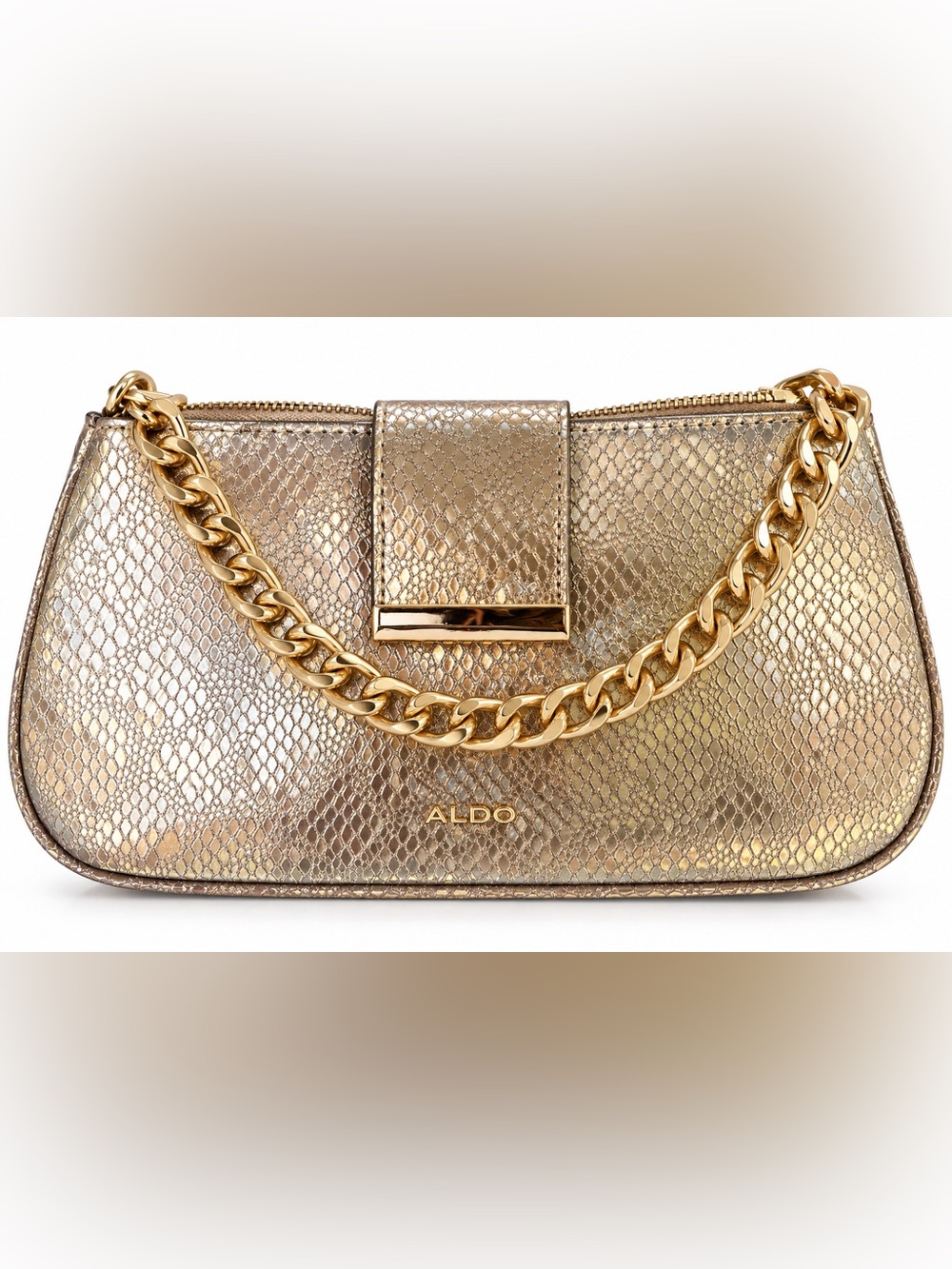 ALDO NWT Gold Metallic Snake-Embossed Chain Shoulder Bag